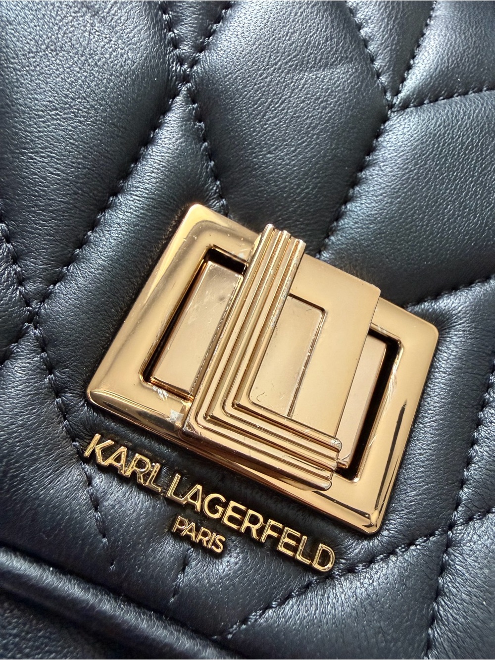 Karl Lagerfeld Paris Quilted Black Leather Top-Handle Shoulder Bag - Picture 8 of 8